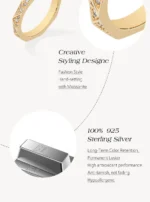 ⁦Silver Band Eternity Moissanite Ring Geometric Angular⁩ - الصورة ⁦8⁩