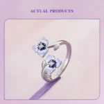 ⁦Silver  Pueple Flower Opening Ring Pansy and Butterfly  Ring⁩ - الصورة ⁦8⁩