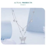 ⁦925 Sterling Silver Double-layer Tassel Butterfly Pendant Necklace⁩ - الصورة ⁦7⁩