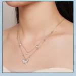 ⁦925 Sterling Silver Double-layer Tassel Butterfly Pendant Necklace⁩ - الصورة ⁦6⁩