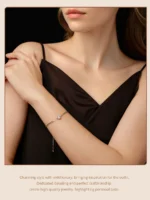 ⁦Moissanite Bracelet Setting Adjustable Link Wrist Chain 925 Sterling Silver⁩ - الصورة ⁦2⁩