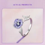 ⁦Silver  Pueple Flower Opening Ring Pansy and Butterfly  Ring⁩ - الصورة ⁦14⁩
