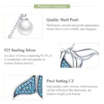 925 Sterling Silver Blue Mermaid Tail Pendant Necklace Quality Shell Pearl Bead - Image 4