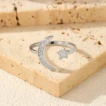 ⁦925 Sterling Silver Trendy Adjustable Rings Delicate Moon Stars CZ Finger Rings⁩ - الصورة ⁦4⁩