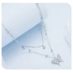 925 Sterling Silver Double-layer Tassel Butterfly Pendant Necklace