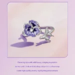 ⁦Silver  Pueple Flower Opening Ring Pansy and Butterfly  Ring⁩ - الصورة ⁦15⁩