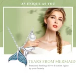 925 Sterling Silver Blue Mermaid Tail Pendant Necklace Quality Shell Pearl Bead - Image 3