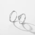 ⁦Real 925 Sterling Silver Simple Line Wedding Couple Ring Adjustable Size 6-9 Statement Jewelry⁩ - الصورة ⁦4⁩