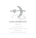 ⁦925 Sterling Silver Trendy Adjustable Rings Delicate Moon Stars CZ Finger Rings⁩ - الصورة ⁦6⁩