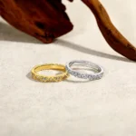 ⁦Silver Band Eternity Moissanite Ring Geometric Angular⁩ - الصورة ⁦4⁩