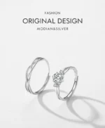 ⁦Real 925 Sterling Silver Simple Line Wedding Couple Ring Adjustable Size 6-9 Statement Jewelry⁩ - الصورة ⁦5⁩