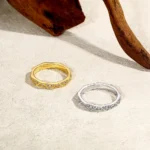 ⁦Silver Band Eternity Moissanite Ring Geometric Angular⁩ - الصورة ⁦3⁩