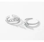 ⁦Silver Simple Line Wedding Couple Ring  Statement Jewelry⁩ - الصورة ⁦9⁩
