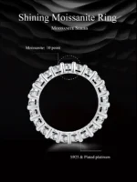 ⁦Moissanite Full Eternity Band Ring for Women 925 Sterling Silver Classic round Cut Wedding Band Moissanite Stones⁩ - الصورة ⁦3⁩