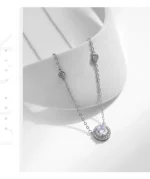 ⁦Silver Luxury Round Clear Zircon Pendant Necklace⁩ - الصورة ⁦6⁩