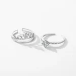 ⁦Silver Simple Line Wedding Couple Ring  Statement Jewelry⁩ - الصورة ⁦3⁩
