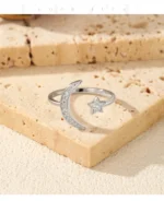 ⁦925 Sterling Silver Trendy Adjustable Rings Delicate Moon Stars CZ Finger Rings⁩ - الصورة ⁦9⁩