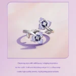 ⁦Silver  Pueple Flower Opening Ring Pansy and Butterfly  Ring⁩ - الصورة ⁦9⁩