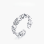 Silver Sparkling Clear Zircon Free Size Rings Heart To Heart Adjustable Ring