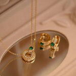 ⁦925 Sterling Silver Inlaid Green Agate Necklace⁩ - الصورة ⁦2⁩