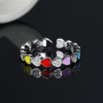 ⁦S925 Pure Silver Luxury Sweet Love Rainbow Enamel Ring Girl⁩ - الصورة ⁦5⁩