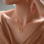 925 Sterling Silver Inlaid Green Agate Necklace