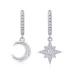 Star And Moon In Harmony - Earrings  With Top-quality Moissanite S925, Silver