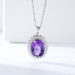 ⁦Luxury Style Necklace S925 Silver Set Oval Natural Amethyst Pendant⁩ - الصورة ⁦5⁩