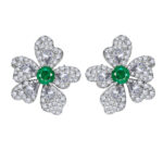 ⁦Artificial Emerald Flower Earrings 925 Silver Plated⁩ - الصورة ⁦4⁩