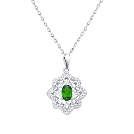 Vintage High Grade Green Diopside Necklace Personality Hollow Eight Star Cool Wind Pendant