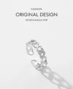 ⁦Silver Sparkling Clear Zircon Free Size Rings Heart To Heart Adjustable Ring⁩ - الصورة ⁦5⁩