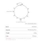 ⁦925 Sterling Silver Delicate Mirror Hearts Charm Beads Bracelet Romantic Trendy Link Chain⁩ - الصورة ⁦3⁩