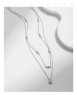 Moissanite  Double Layer Pendant Necklace 925 Sterling Silver Round Stylish Choker Necklace - Image 12