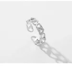 ⁦Silver Sparkling Clear Zircon Free Size Rings Heart To Heart Adjustable Ring⁩ - الصورة ⁦9⁩