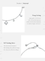 ⁦925 Sterling Silver Delicate Mirror Hearts Charm Beads Bracelet Romantic Trendy Link Chain⁩ - الصورة ⁦9⁩