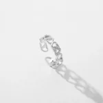 ⁦Silver Sparkling Clear Zircon Free Size Rings Heart To Heart Adjustable Ring⁩ - الصورة ⁦3⁩