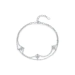 Silver Double-layer Four Leaf Clover Bracelet Trendy Chain Link Bracelets