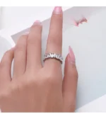 ⁦925 Sterling Silver Water Drop Clear Zircon Sparkling Prong Setting Ring⁩ - الصورة ⁦6⁩