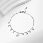 ⁦925 Sterling Silver Delicate Mirror Hearts Charm Beads Bracelet Romantic Trendy Link Chain⁩ - الصورة ⁦4⁩