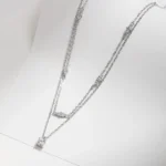 Moissanite  Double Layer Pendant Necklace 925 Sterling Silver Round Stylish Choker Necklace - Image 3