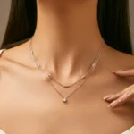 Moissanite  Double Layer Pendant Necklace 925 Sterling Silver Round Stylish Choker Necklace - Image 2