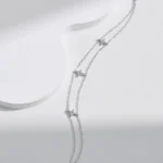 ⁦Silver Double-layer Four Leaf Clover Bracelet Trendy Chain Link Bracelets⁩ - الصورة ⁦4⁩