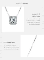 Moissanite Necklace   925 Sterling Sliver Square Classic Pendant Necklace - Image 11