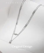 Moissanite  Double Layer Pendant Necklace 925 Sterling Silver Round Stylish Choker Necklace - Image 7