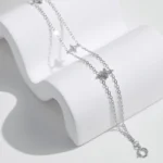 ⁦Silver Double-layer Four Leaf Clover Bracelet Trendy Chain Link Bracelets⁩ - الصورة ⁦5⁩