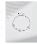 ⁦Silver Double-layer Four Leaf Clover Bracelet Trendy Chain Link Bracelets⁩ - الصورة ⁦10⁩