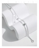 ⁦Silver Double-layer Four Leaf Clover Bracelet Trendy Chain Link Bracelets⁩ - الصورة ⁦11⁩