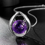 ⁦Fashion Simple Drop Shaped Pendant Versatile Temperament Amethyst Necklace Women's 925 Silver⁩ - الصورة ⁦5⁩