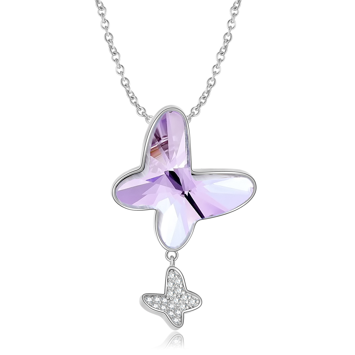 ba4f62df-70b1-4e43-8ec9-0f68ad9f7966.jpg Shining Purple Butterfly Necklace 925 Sterling Silver Personalized Ins Sweater Chain - الصورة 1