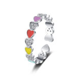 ⁦S925 Pure Silver Luxury Sweet Love Rainbow Enamel Ring Girl⁩ - الصورة ⁦3⁩